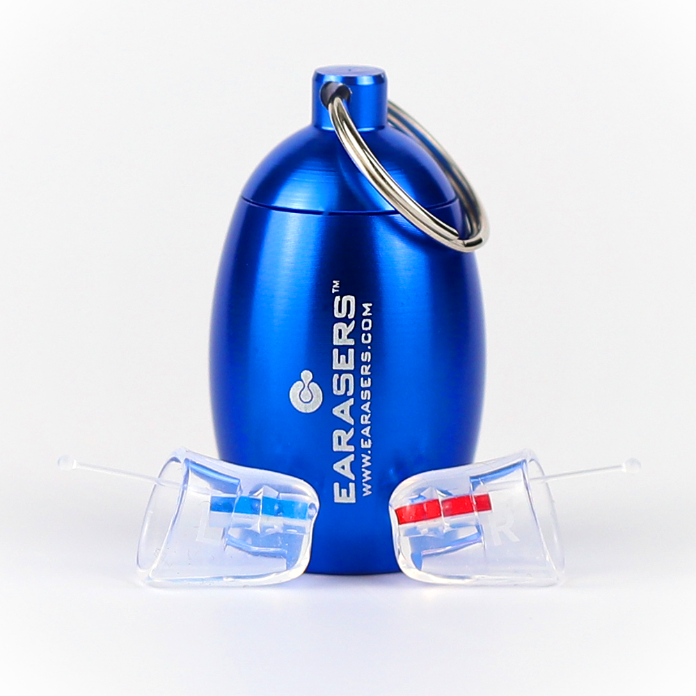 Earasers blue canister and pair of earasers