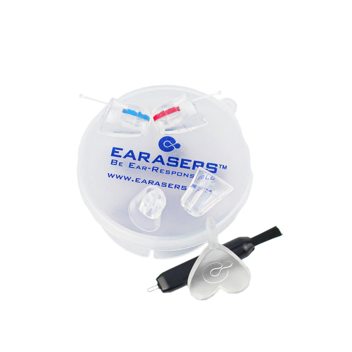 Starter kit with pair earasers cleaning tool and spare set of sleeves